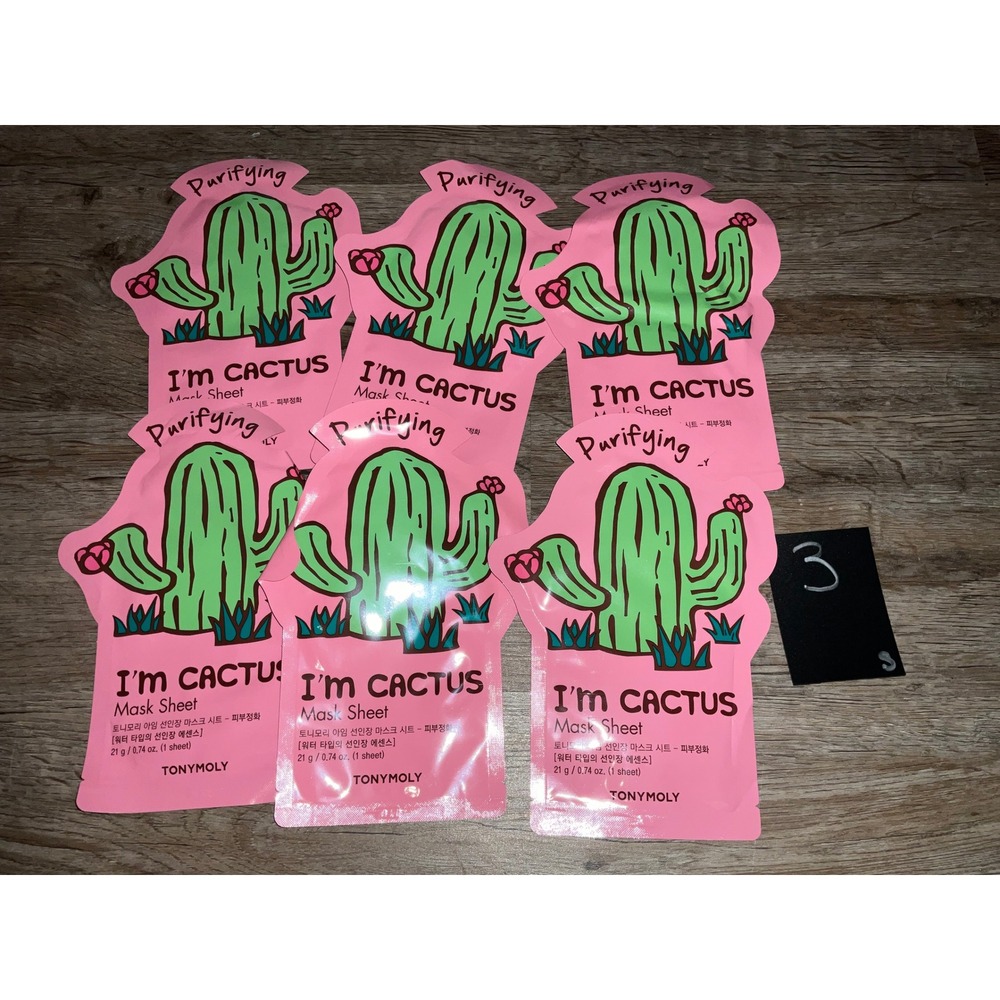 TonyMoly I'm Cactus Mask Sheet Purifying K-Beauty Skincare Set of 6 Bundle Face